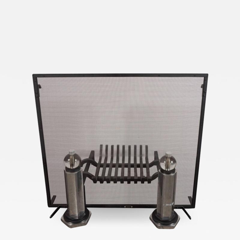  Wm H Jackson Company Modernist Fire Screen Set in Nickel Glass and Black Enamel by WMH Jackson