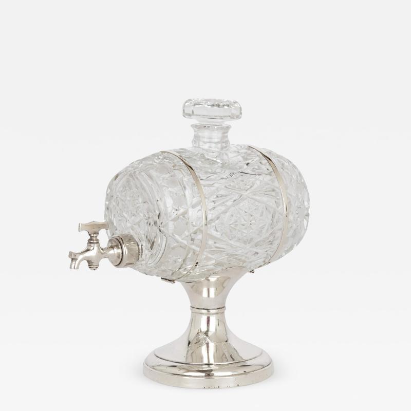 Wolfsky Co English crystal and silver barrel decanter