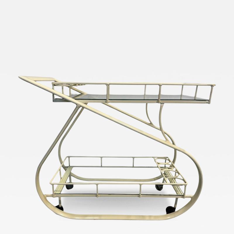  Woodard Furniture Co 1980s Postmodern Curvaceous Aluminum Bilevel Bar Cart Attributed to Woodard