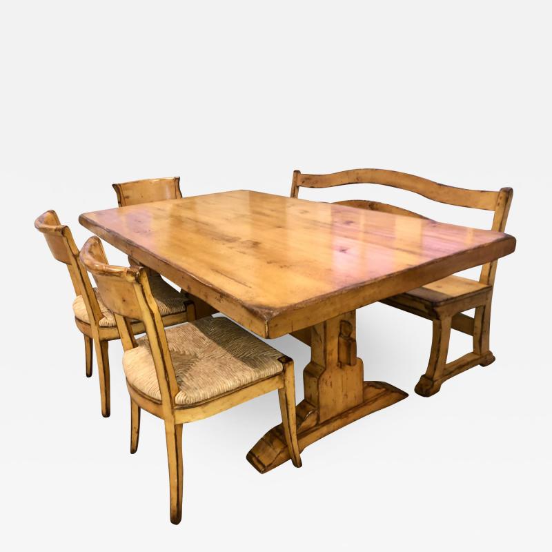  Woodland Furniture Woodland Furniture French Country Trestle Dining Table Banquette Bench Chairs