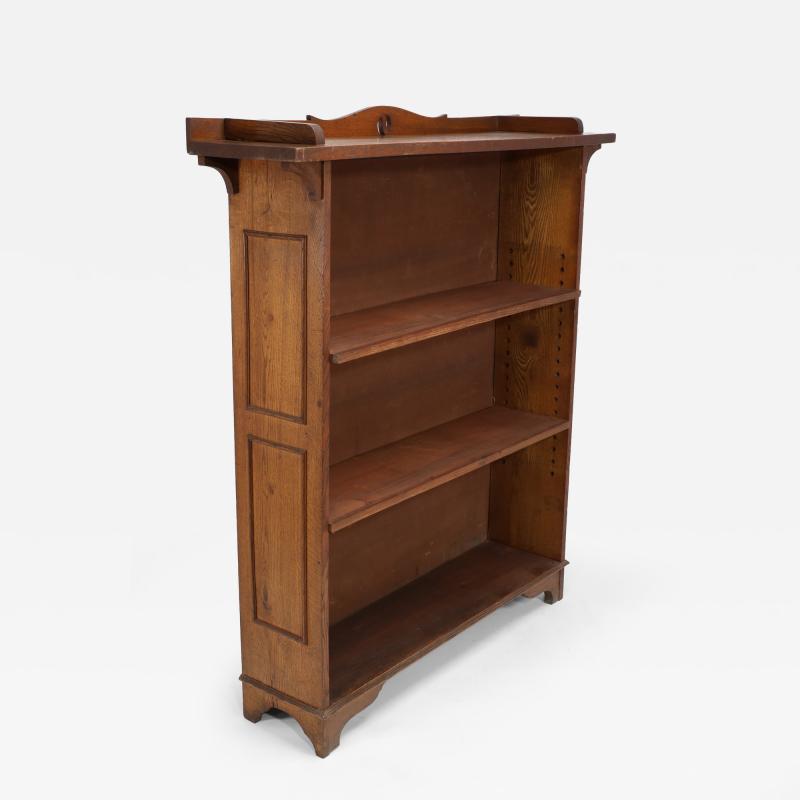  Wylie Lochhead Arts Crafts Oak Bookcase with Ying Yang Detail to the Top Adjustable Shelves