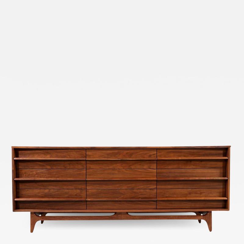  Young Manufacturing Company Mid Century Modern Curved Front Walnut Dresser by Young Furniture Company