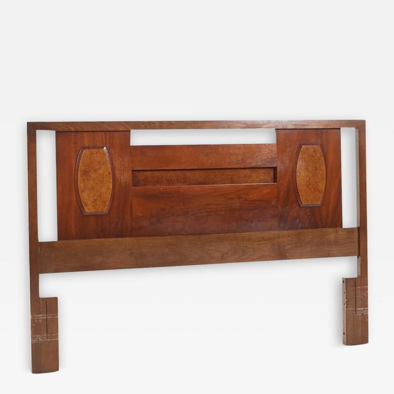  Young Manufacturing Company Young Manufacturing Mid Century Queen Walnut and Burlwood Headboard