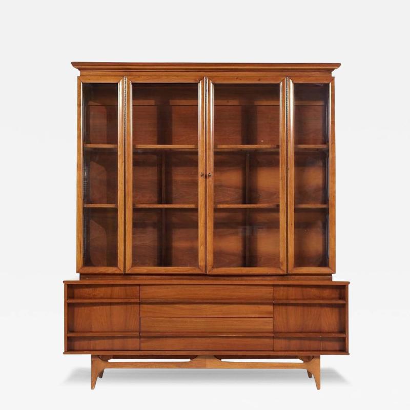  Young Manufacturing Company Young Manufacturing Mid Century Walnut Curved Buffet and Hutch
