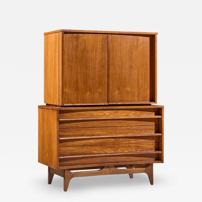  Young Manufacturing Company Young Manufacturing Mid Century Walnut Curved Highboy Dresser