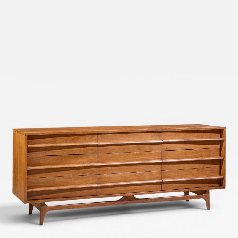  Young Manufacturing Company Young Manufacturing Mid Century Walnut Curved Lowboy Dresser