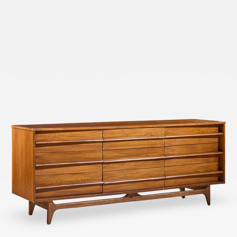  Young Manufacturing Company Young Manufacturing Mid Century Walnut Curved Lowboy Dresser