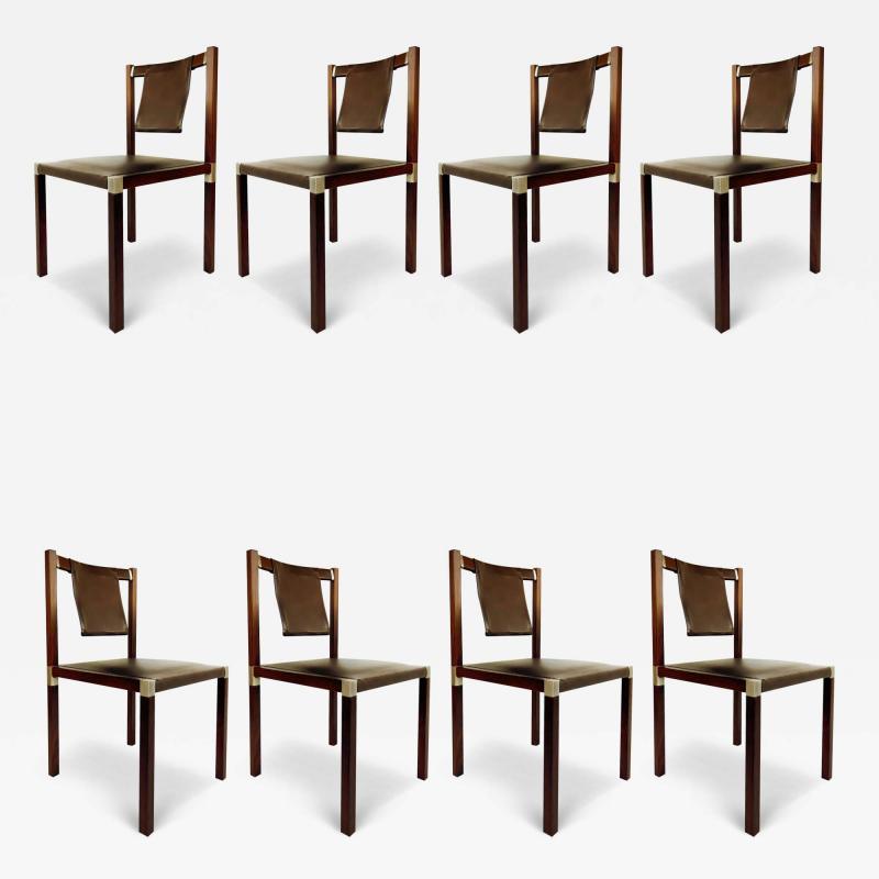  Zele Zele Marcus Alexis Dining Chairs in Leather Stainless and Wood Set of 8