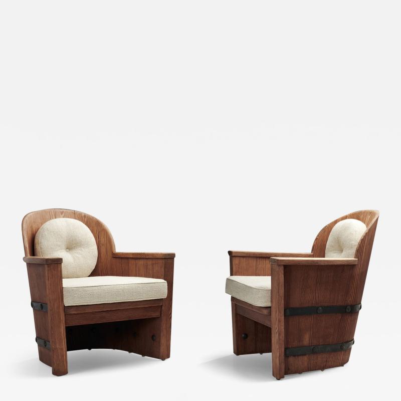  by M belfabrik A Pair of Pine and Iron Armchairs for by M belfabrik Sweden 1940s