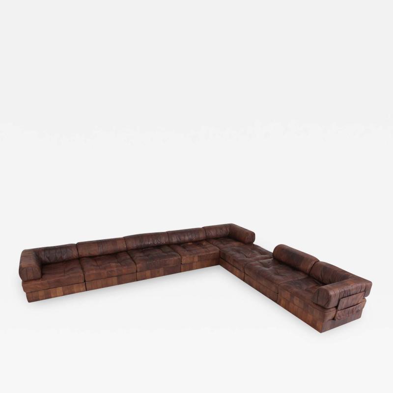  de Sede De Sede DS88 Modular Brown Cognac Leather Patchwork Sofa 1970s
