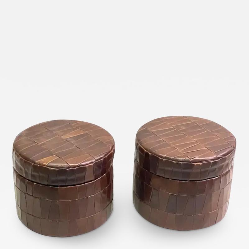  de Sede Pair of Swiss Modern Patchwork Leather Storage Ottomans Stools by De Sede 1960