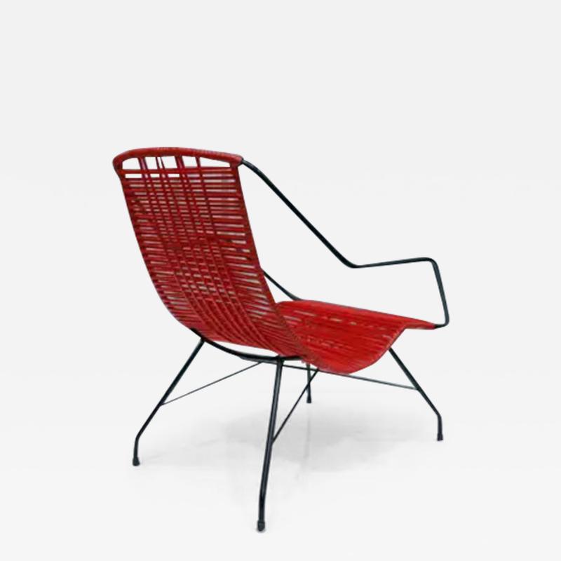  formA Mid Century Modern Armchair in Red Synthetic Chord Iron by Forma 1950s