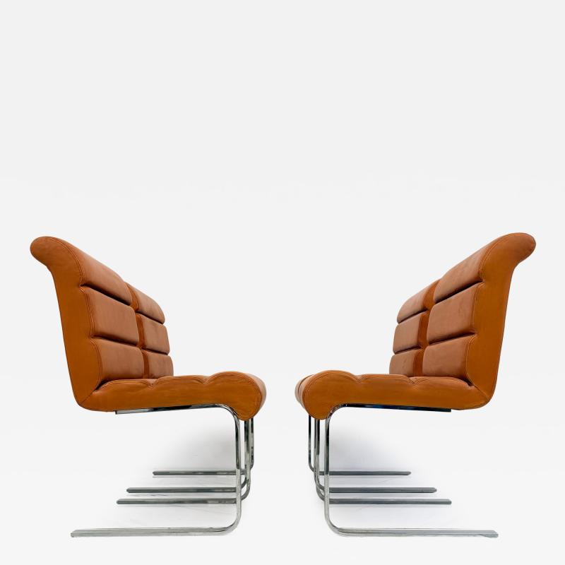  i4 Mariani Set of 4 Lugano Chairs in Cognac Leather i4 Mariani for Pace Collection 1970s