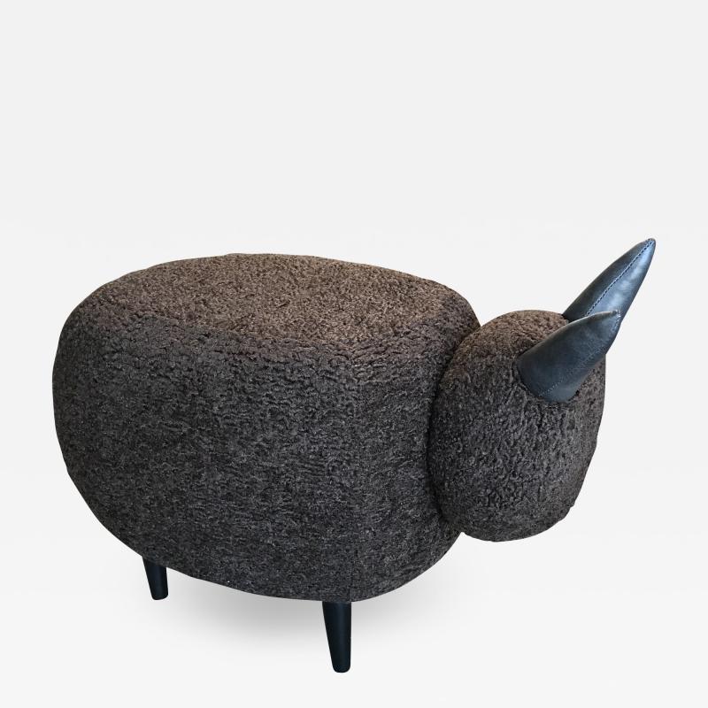  ma 39 Ma39 Pouf in Carved Wood Dark Brown Sheep Italy 21st Century