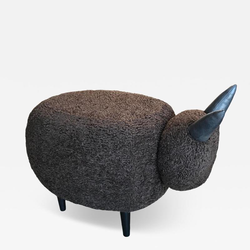  ma 39 Ma39 Pouf in Carved Wood Dark Brown Sheep Italy 21st Century