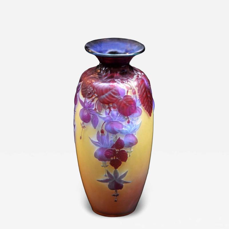  mile Gall Galle Blown Glass Fuchsia Flowers Vase French