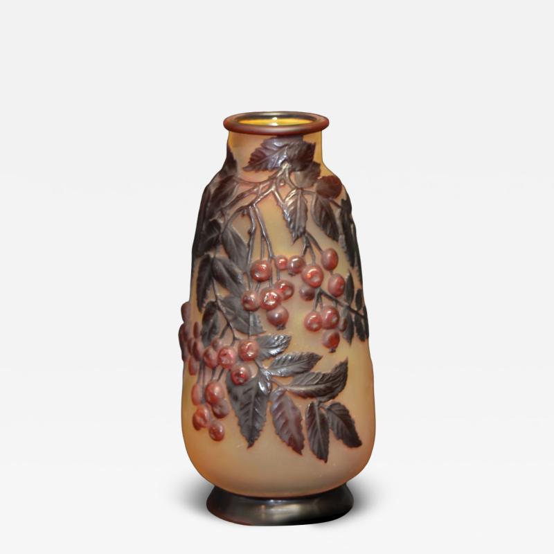  mile Gall Galle Vase Blow Out Overlay Glass Cherry Vase