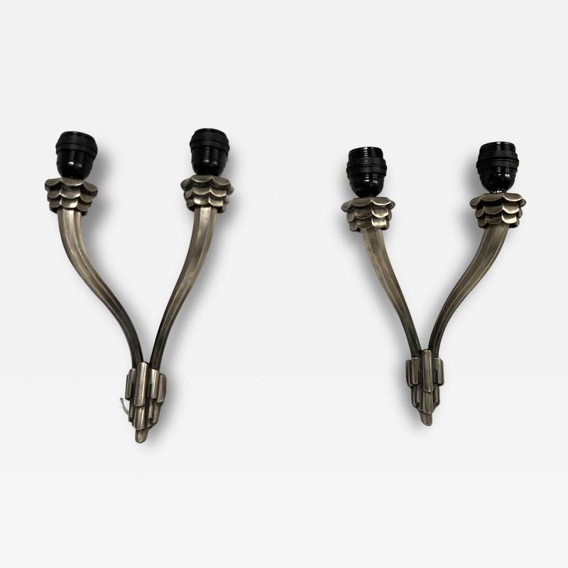  mile Jacques Ruhlmann 1925s bronze sconces in the style of Emile Jacques Ruhlmann