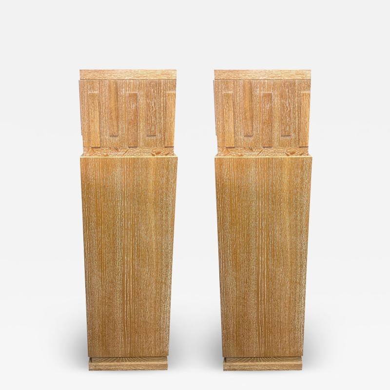  mile Jacques Ruhlmann Pair of French Art Deco Style Cerused Pedestals