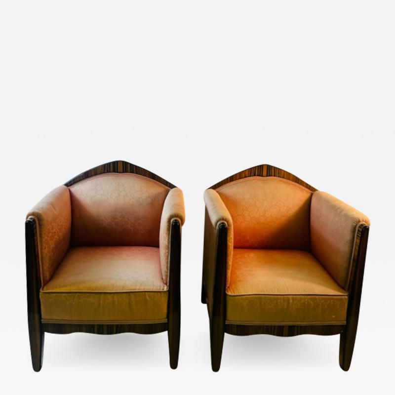  mile Jacques Ruhlmann SLEEK PAIR OF EXOTIC WOOD ART DECO CLUB CHAIRS