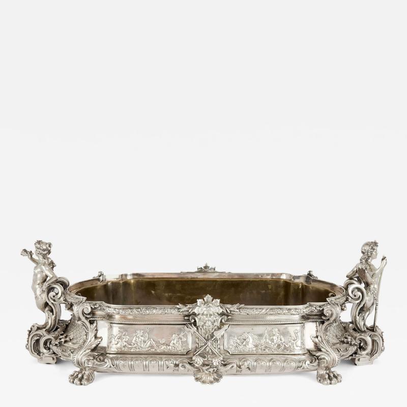  mile Sanner Large antique silver centrepiece with mythological scenes by mile Sanner