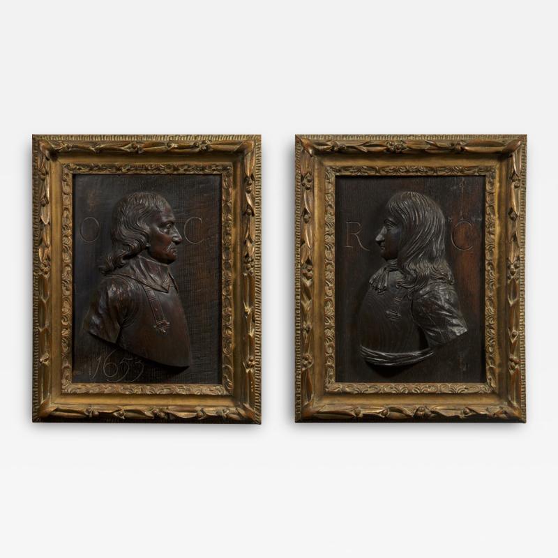  richard Cromwell A rare pair of carved oak relief panels of Oliver CRomwell