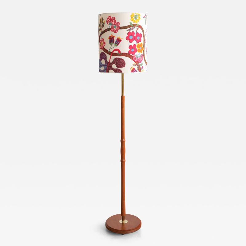  rsj rsj Armatur Teak and Brass Floor Lamp with Josef Frank Shade Sweden 1950s