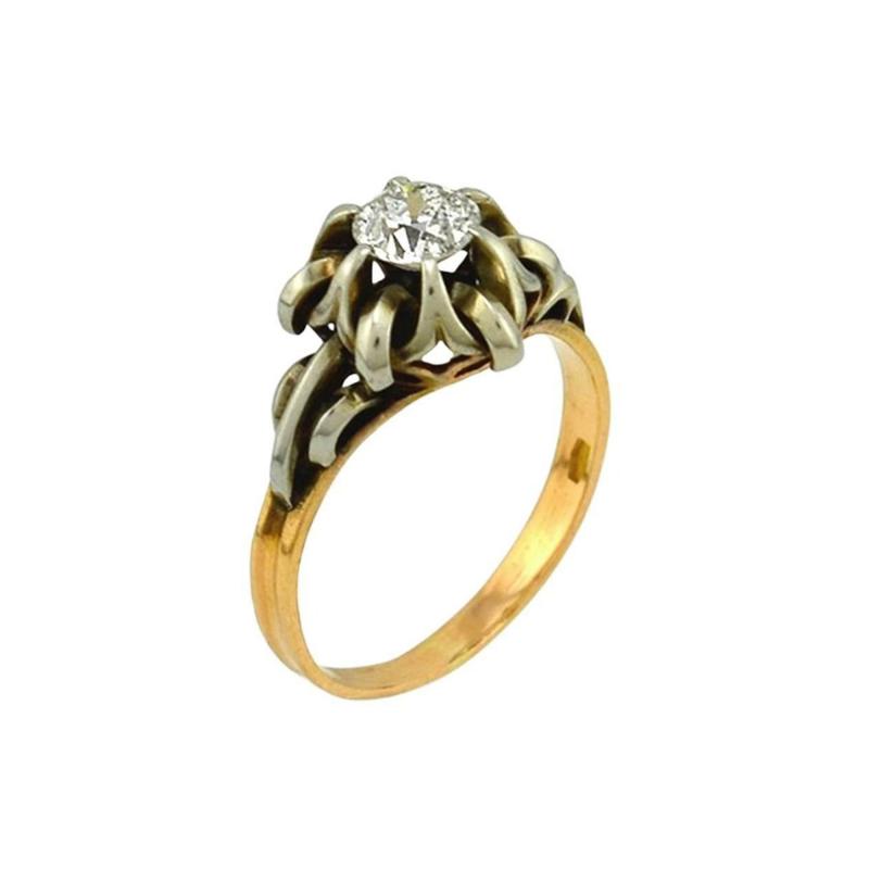 0 55 CARAT OLD EUROPEAN CUT DIAMOND 14K YELLOW GOLD AND SILVER ENGAGEMENT RING