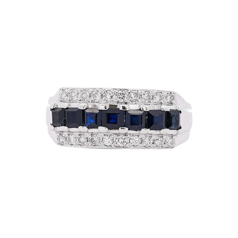 1 16 Carat Sapphire and Round Cut Diamond Cluster Band Ring in Platinum