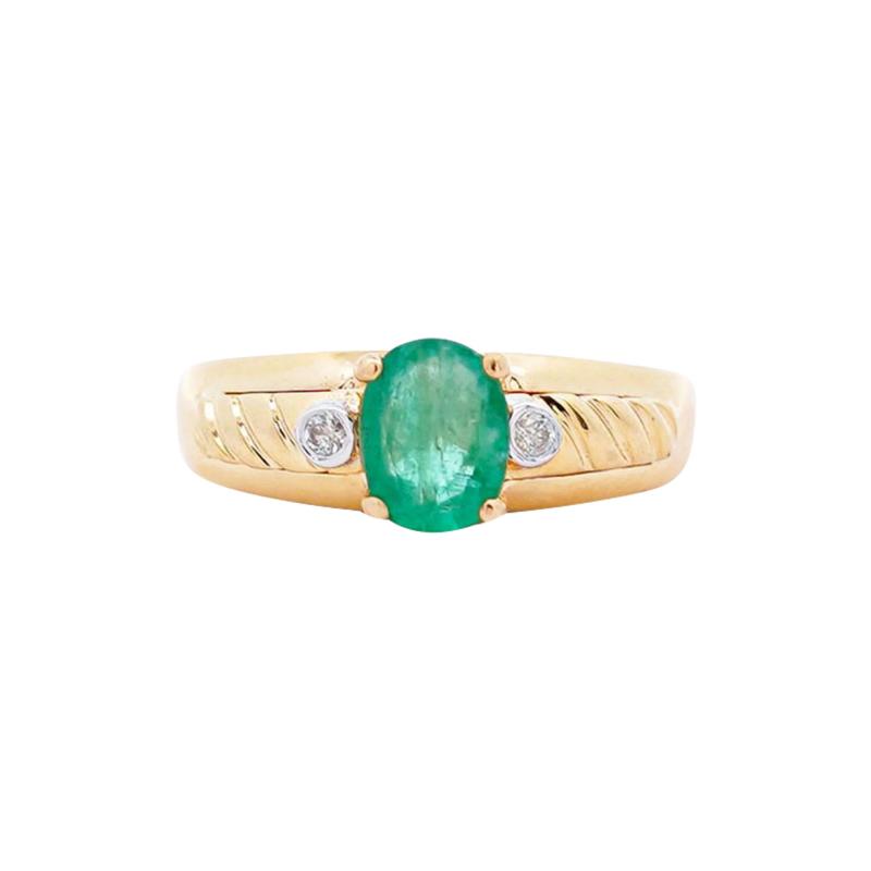 1 19 Carat Oval Cut Emerald Diamond 14K Gold Statement Ring