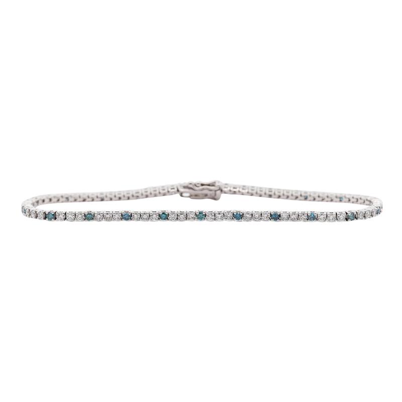 1 2 Carat Blue White Lab Grown Diamond 4 Prong 14K White Gold Tennis Bracelet