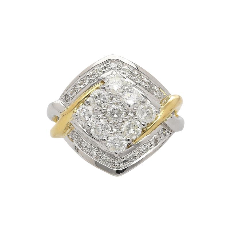 1 2 Carat Round Cut Diamond Two Tone Retro Cluster Ring