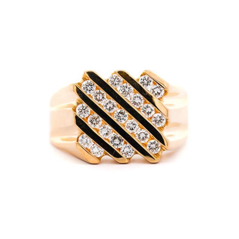 1 25 CTTW Channel Set Cluster Diamond Mens Ring in 14K Yellow Gold