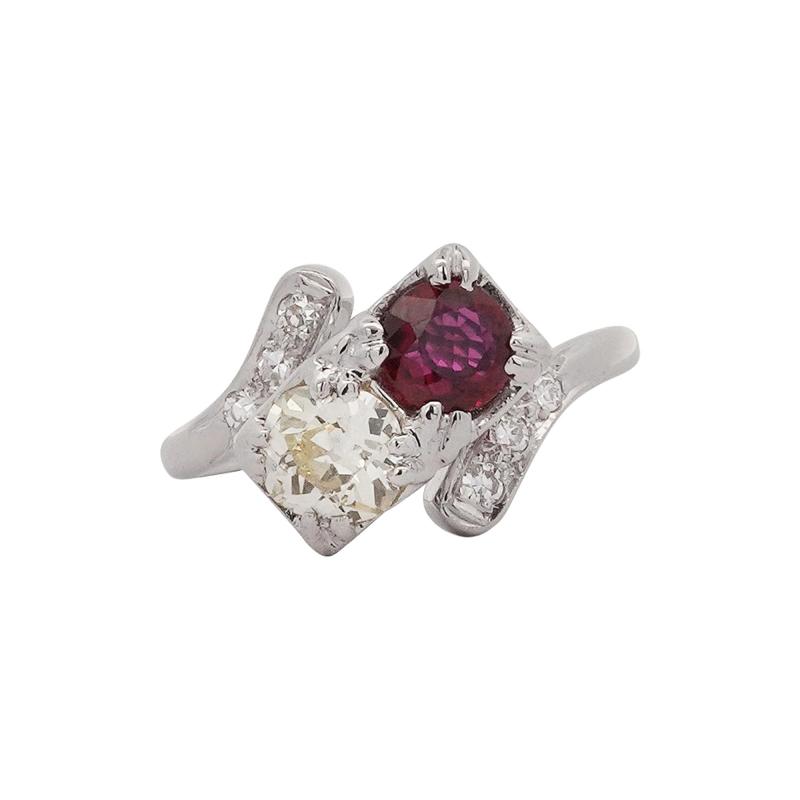 1 28 Carat Ruby Diamond 14K White Gold Toi Et Moi Ring