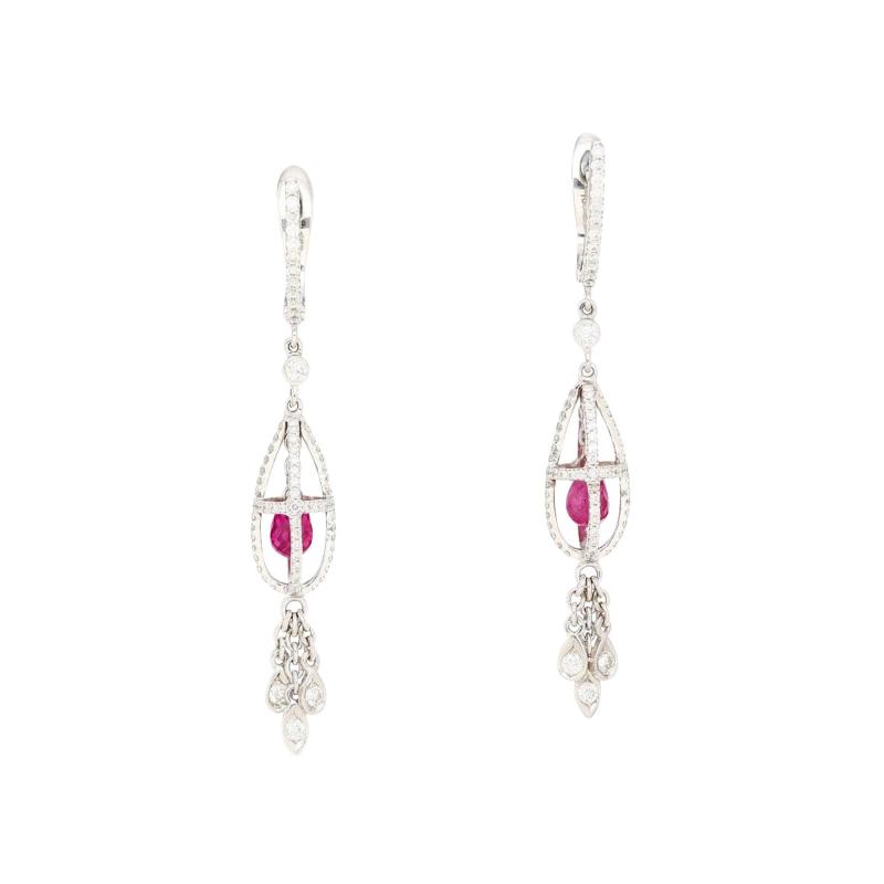 1 40 Carat Pink Sapphire and Diamond Drop Cage Earrings in 18k White Gold