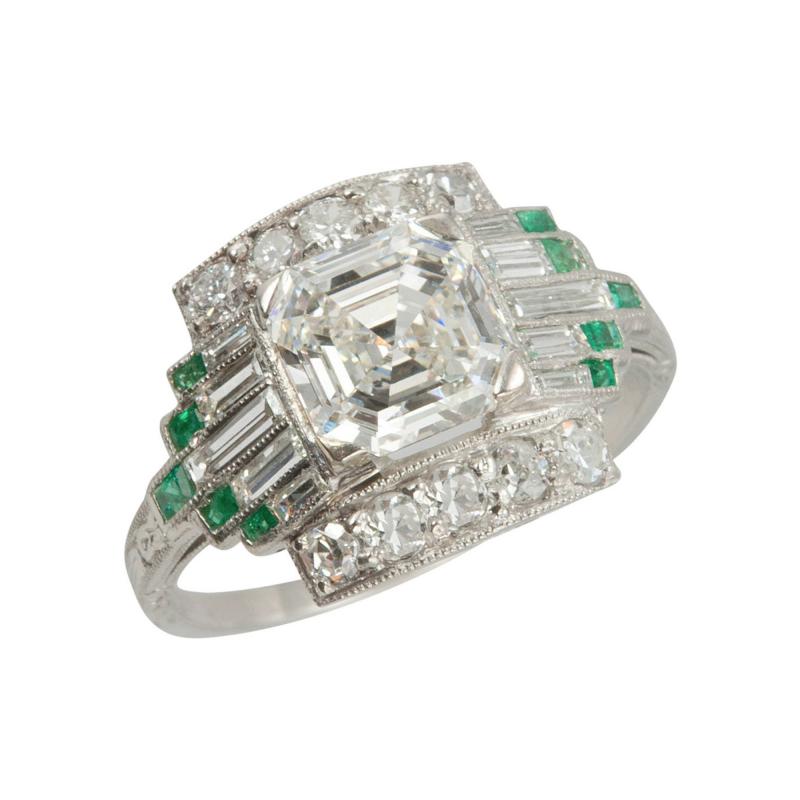 1 51 Carat Asscher Cut Diamond Engagement Ring with Emerald Accents