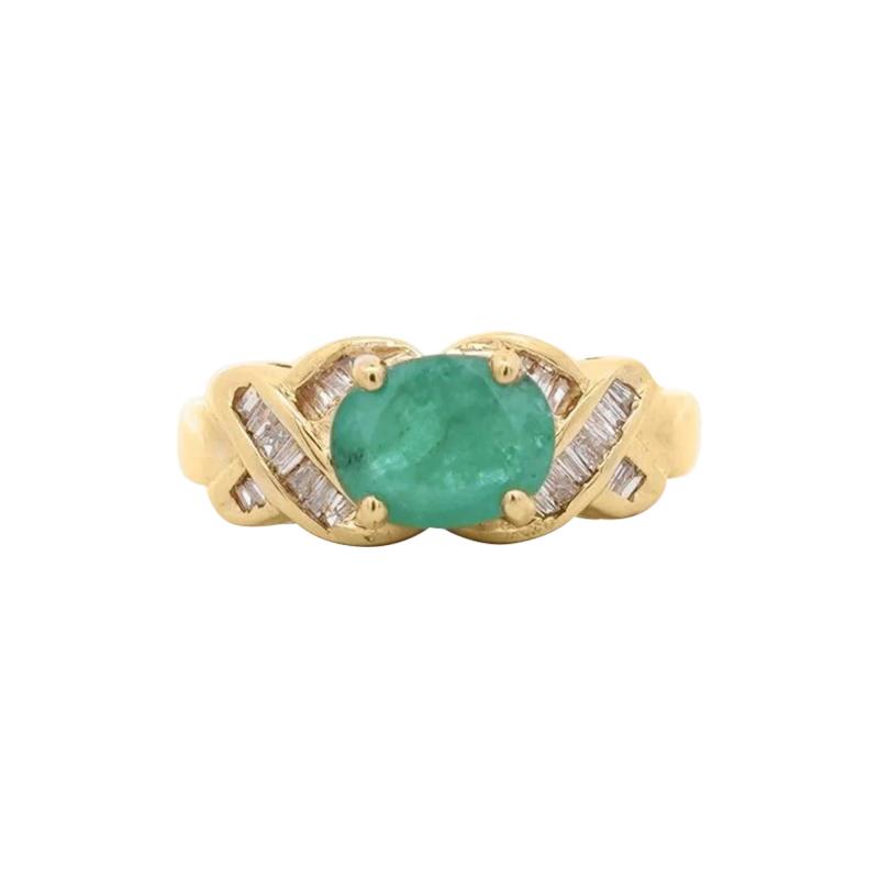 1 59 Carat Oval Cut Emerald Diamond 14K Gold East West Ring