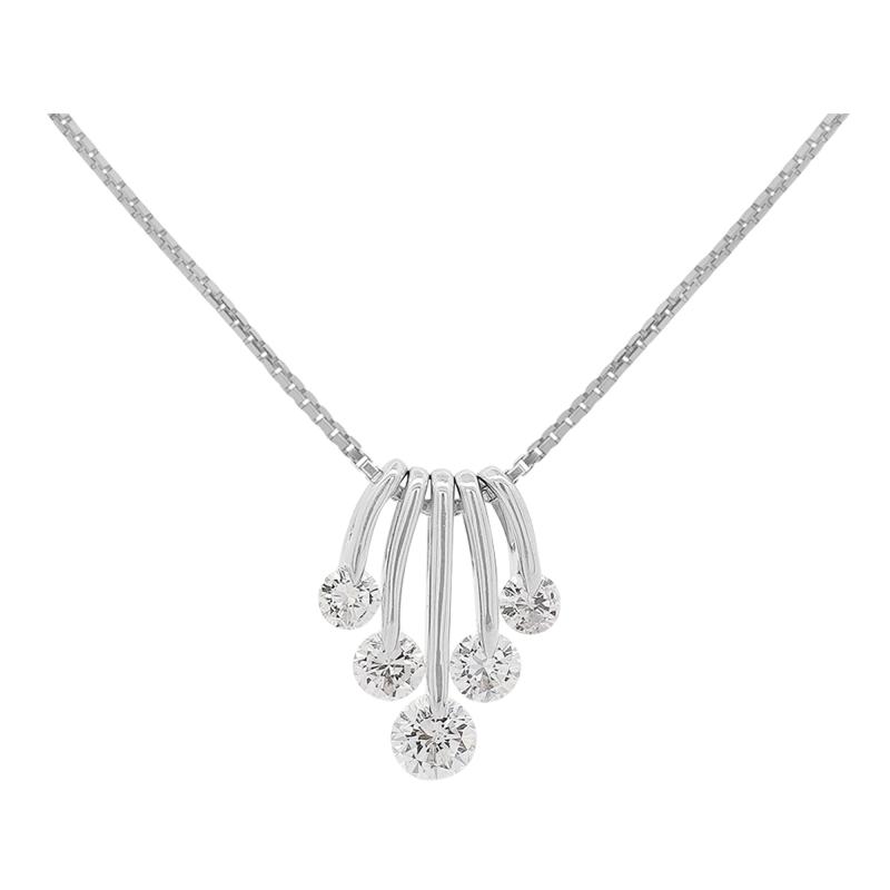 1 Carat Round Cut Diamond 5 Stone Platinum Dancing Pendant Necklace