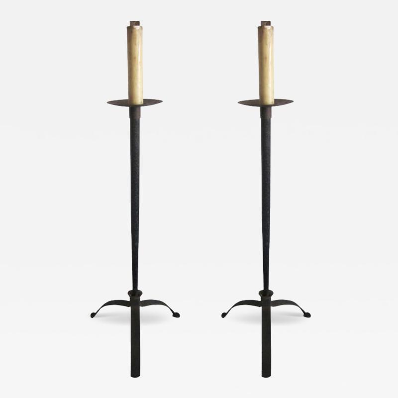 1 French Mid Century Hammered Wrought Iron Floor Lamp c 1940