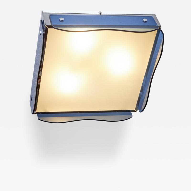 1 of 3 1960s Design Flush Mount in Tinted Blue Glass Nos Italy