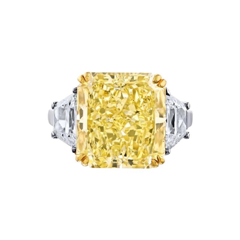 10 06ct Fancy Yellow Radiant Cut Three Stone Diamond Engagement Ring