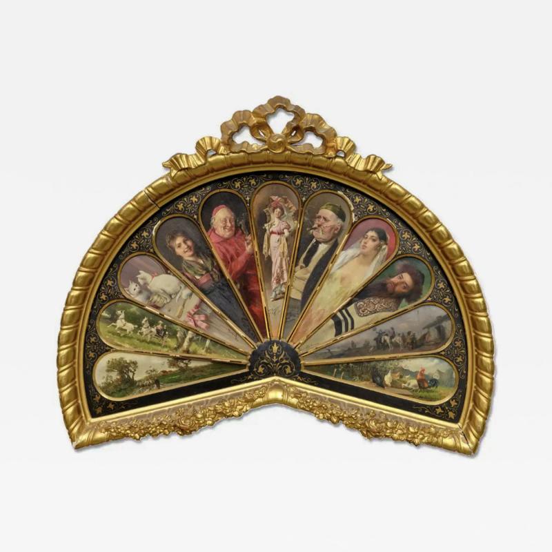 11 Oil Painting Panels in a Majestic Fan Shape Featuring Isidor Kaufmann