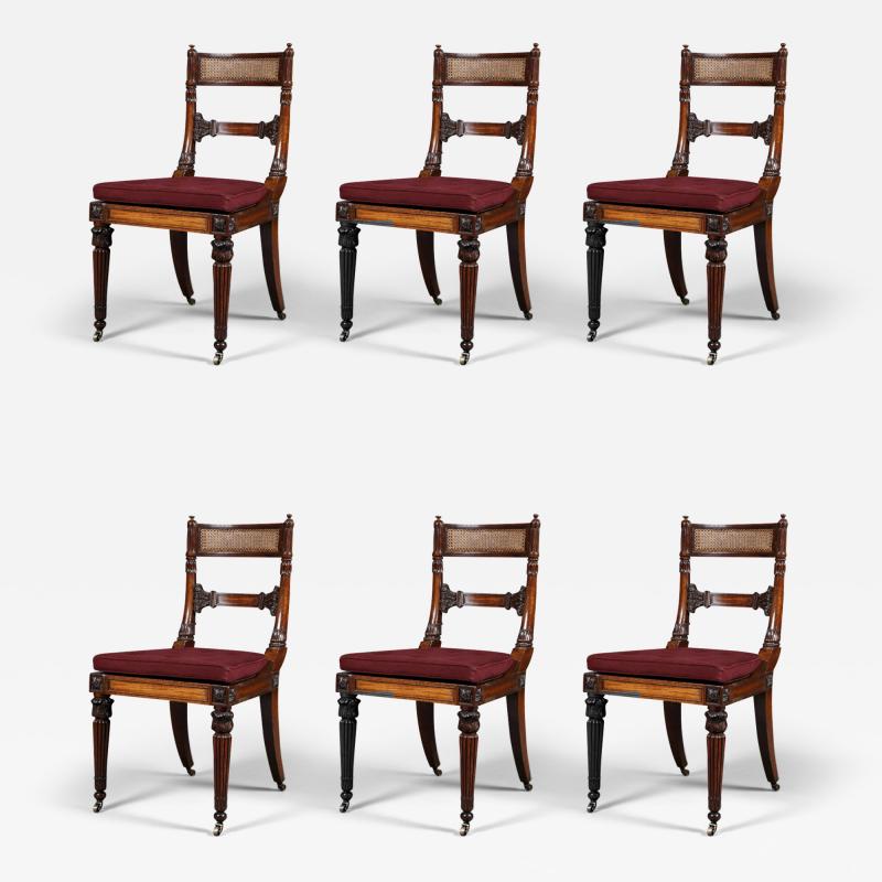 11009d A SUPERB SET OF SIX REGENCY CARVED MAHOGANY SIDE CHAIRS