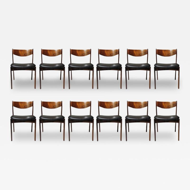 12 Brazilian Rosewood PE Jorgensen Dining Chairs in New Black Leather