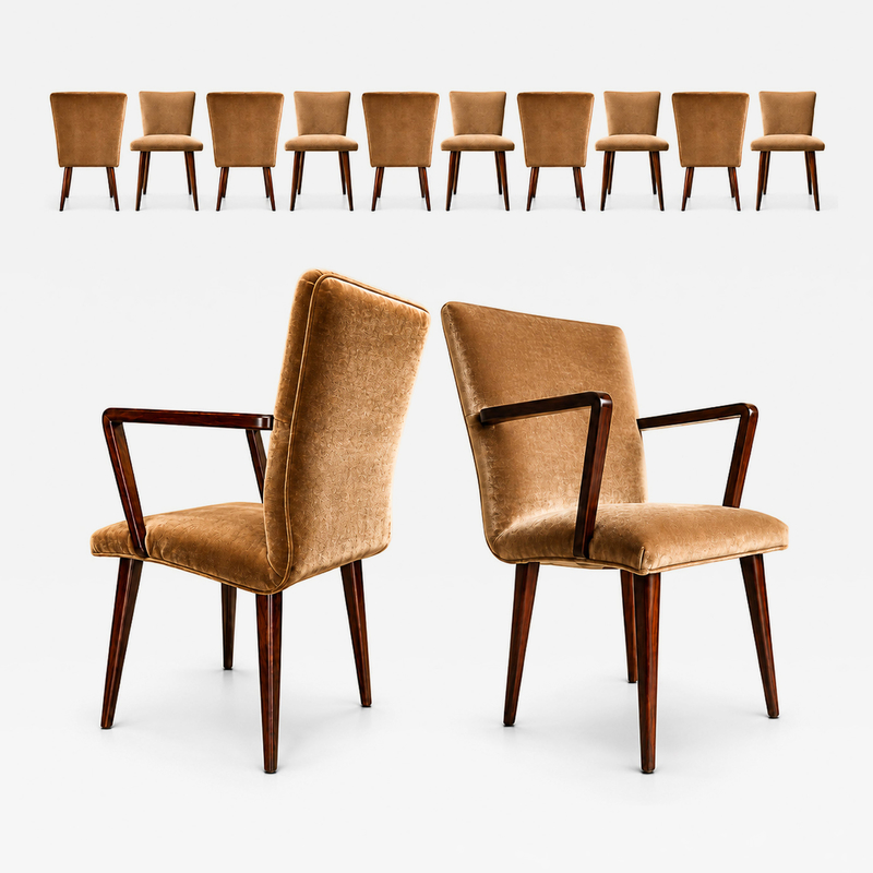 12 Brazilian Rosewood and Mohair Dining Chairs Including Two Head Chairs