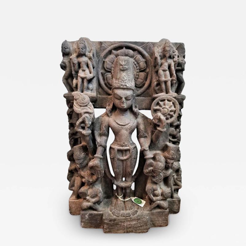 12C Vishnu Dark Grey Sandstone Carving