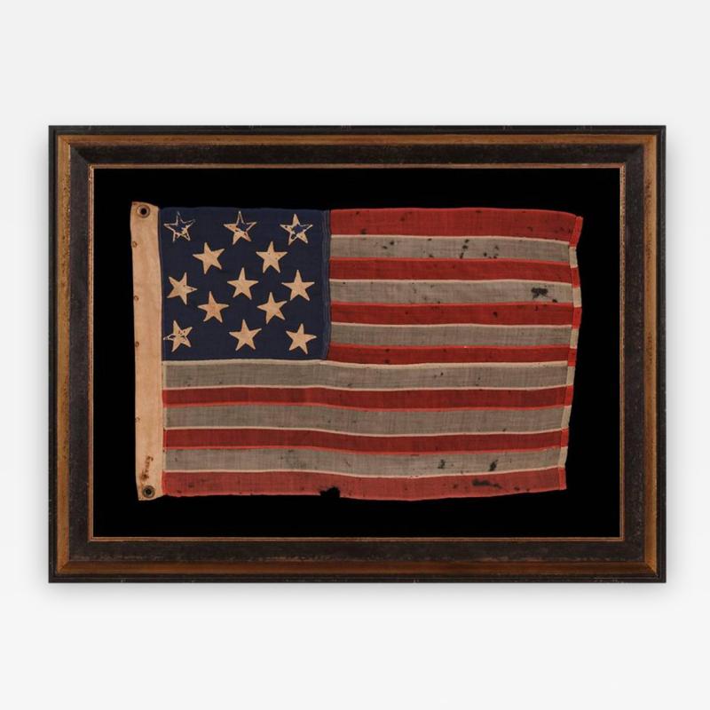 13 Hand Sewn Stars in a 3 2 3 2 3 Pattern on an Antique American Flag