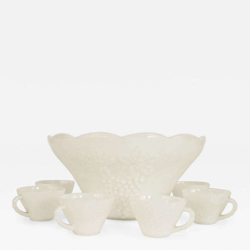 13 Piece American Victorian Milk Glass Punch Bowl Set
