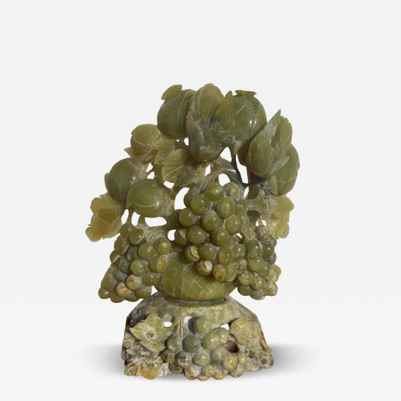 14 5 Jade 2 piece Sculpture of Grapes and Birds