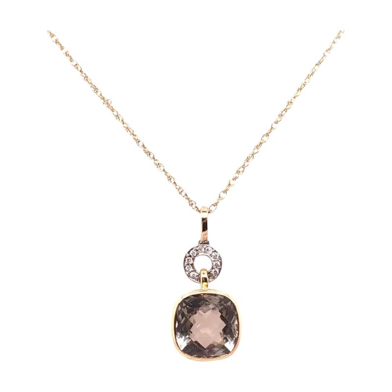 14 Karat Gold Necklace with Round Sapphire and Diamond Pendant